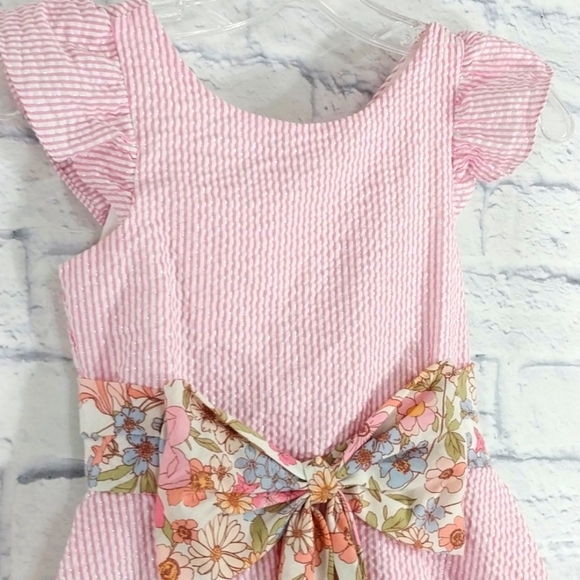 Rare Editions Dress Pink Striped w Metallic Threads Hi Lo Sz 8 - Picture 2 of 8